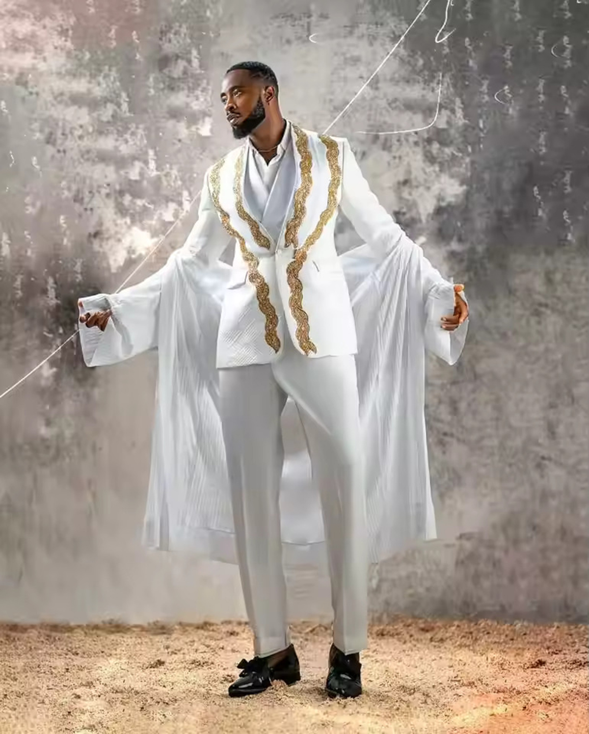 Crystal Lace Men's Wedding Suits 2 Pieces Plus Size Pocket Blazer Groom Tuxedos Customized Evenings Party Celebrity Suits