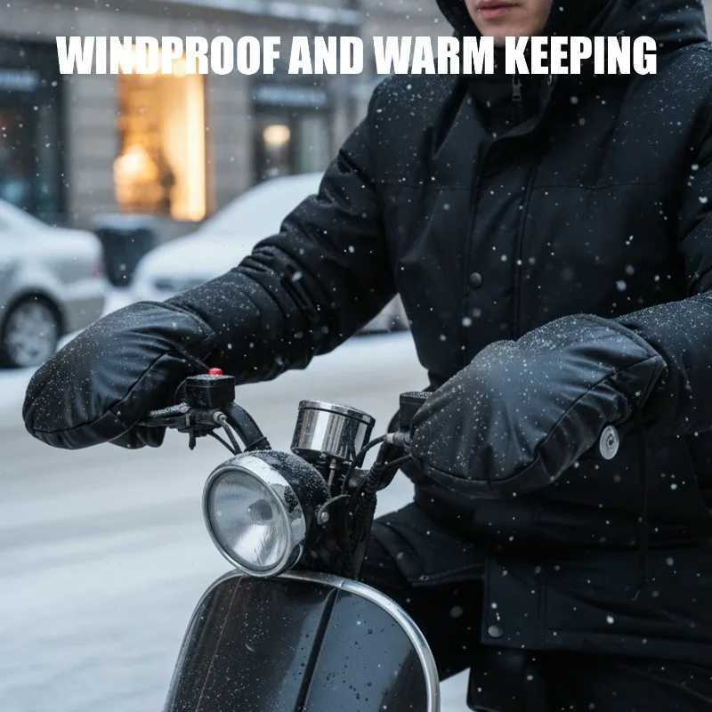 Winter Motorcycle Handlebar Muffs Windproof Thermal Hand Cover Reflective Scooter E-bike Warmer Gauntlets Grip Cover Accessories S25118{category}