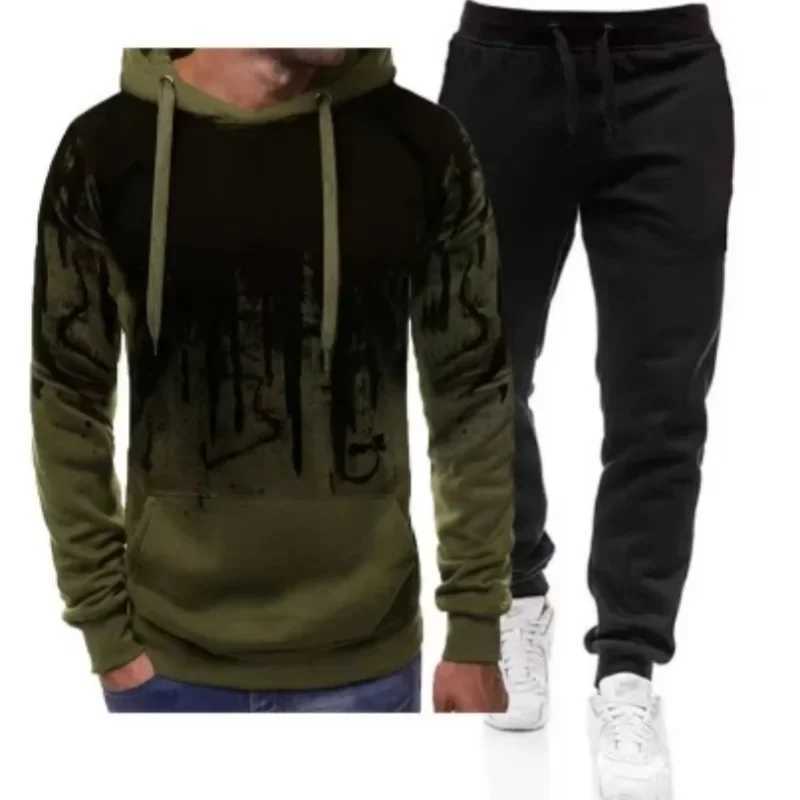 Autumn Winter Trending Tracksuits Men Camouflage Hoodie Pant 2 Piece Set Sports Wear 3d Ink Jogging Suits W251110