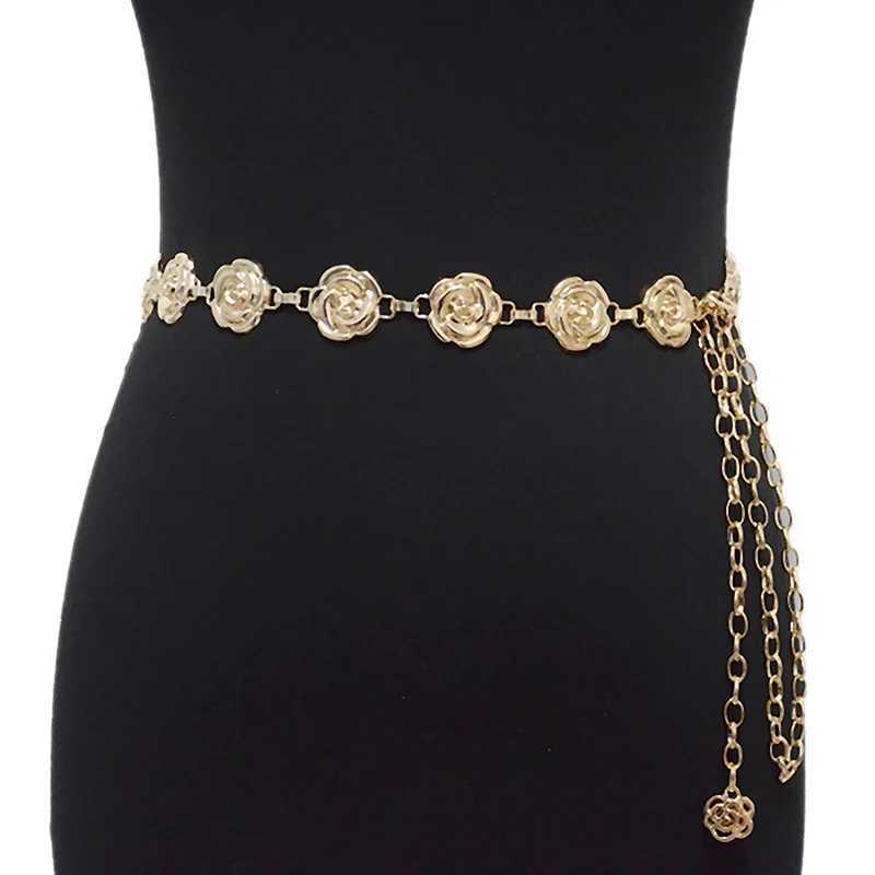 1Pc gold silver rose colored chain strap warm and fashionable metal thin shiny floral strap Fem jeans dress decorative strap X250410