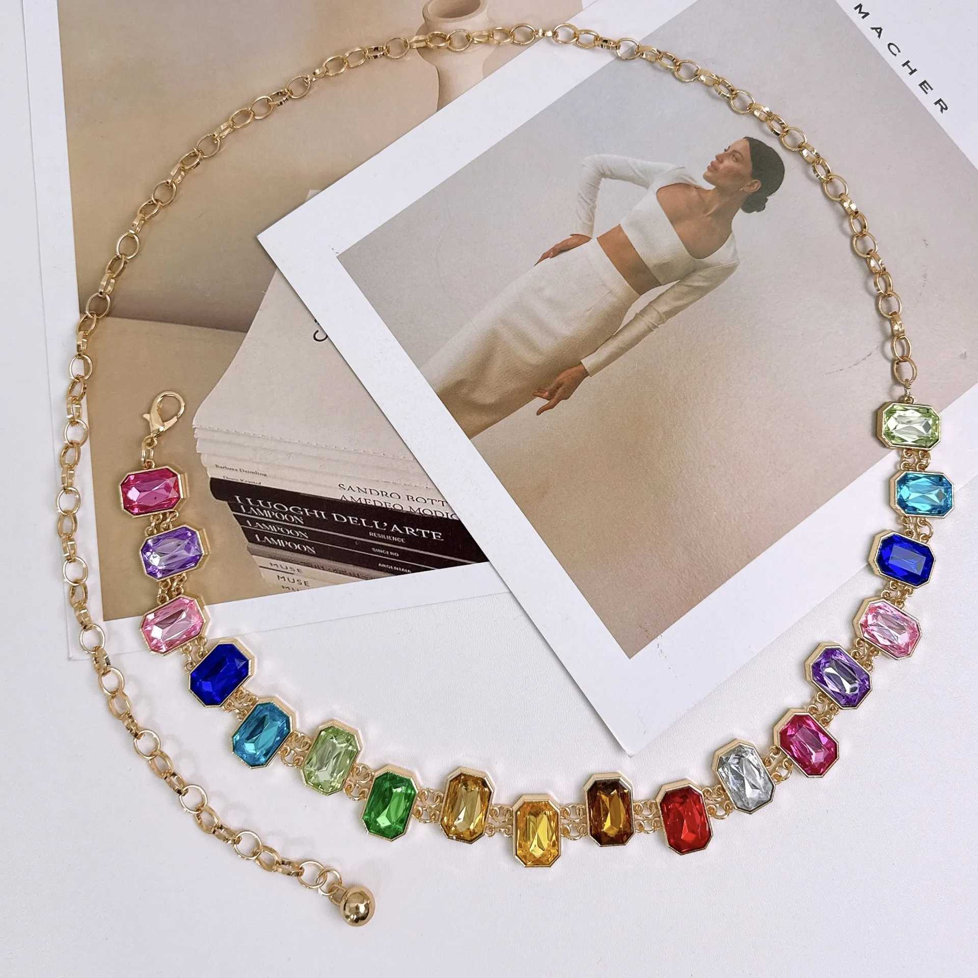 Designers new colorful rhinestone chain strap niche exquisite fashion jewelry waist chain womens unique banquet dress accessories X250410