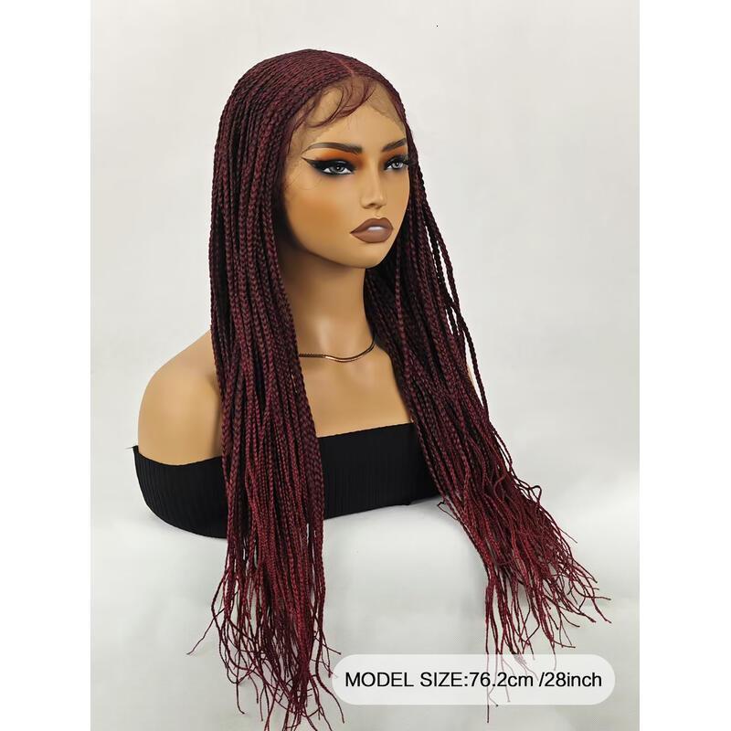 28 Inch Women Weaving Full Box Knotless Weave Lightweight Braids Synthetic Lace Front Wigs Black and Bury