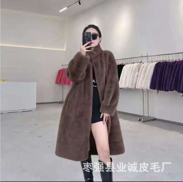 Mink Stand Long New Collar Women's Faux Autumn Winter Thick Loose Plush Fur Coat Furry Clothing