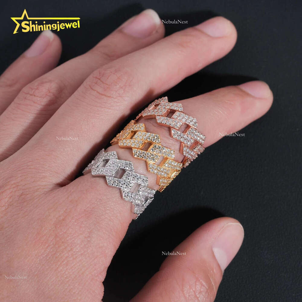 Factory Direct High Quality Hip Hop Two Row Sterg Sier Moissanite Iced Out Cuban Ring