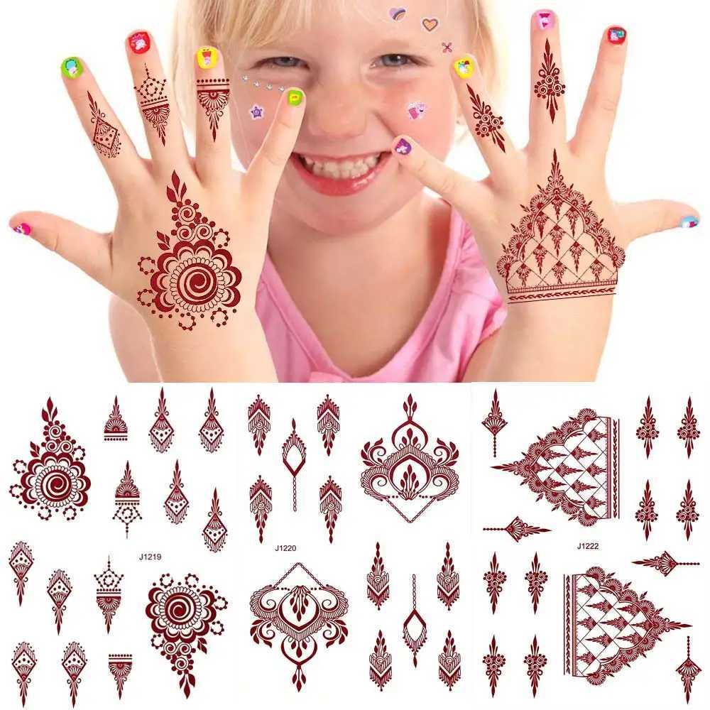 Waterproof Nail Art Sticker for Childrens Temporary Tattoo Small Size Mehndi Fake Tattoo Hand drawn Girl Body Art Brown Nail Art W250410