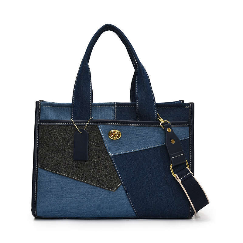 Foreign Trade Denim for Women New Fashion Color-Block Patchwork Single Shoulder Crossbody Commuter Casual Tote Bag