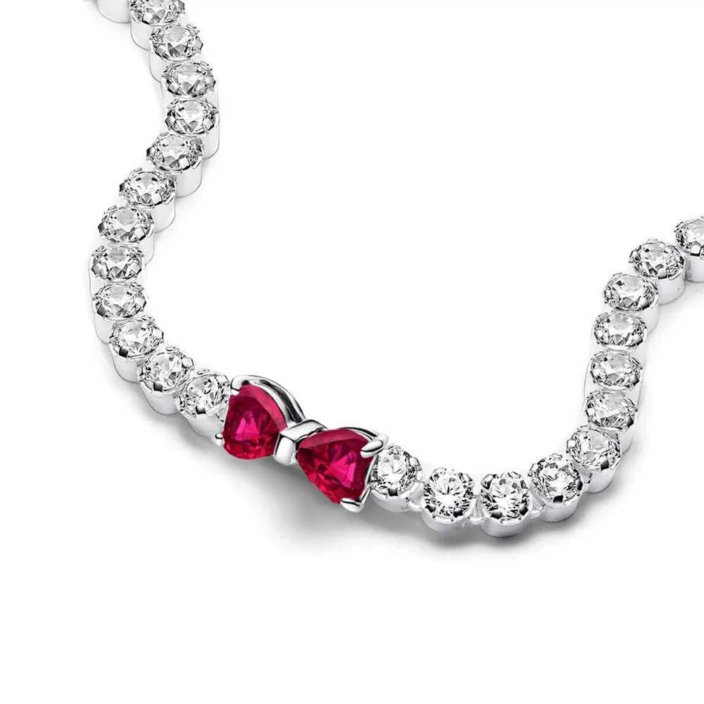 2024 New 925 Silver Pink Bow Full Diamond Bracelet Original 17-20CM Fit DIY Charm Women Birthday Jewelry Valentines Day GiftsT251110