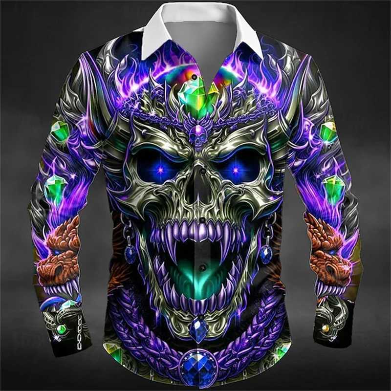 Halloween Mens Skull Dragon Flame Shirt Dark Punk Gothic Style Outdoor Holiday Summer Spring Lapel 3D Printed Lapel Shirt K251110