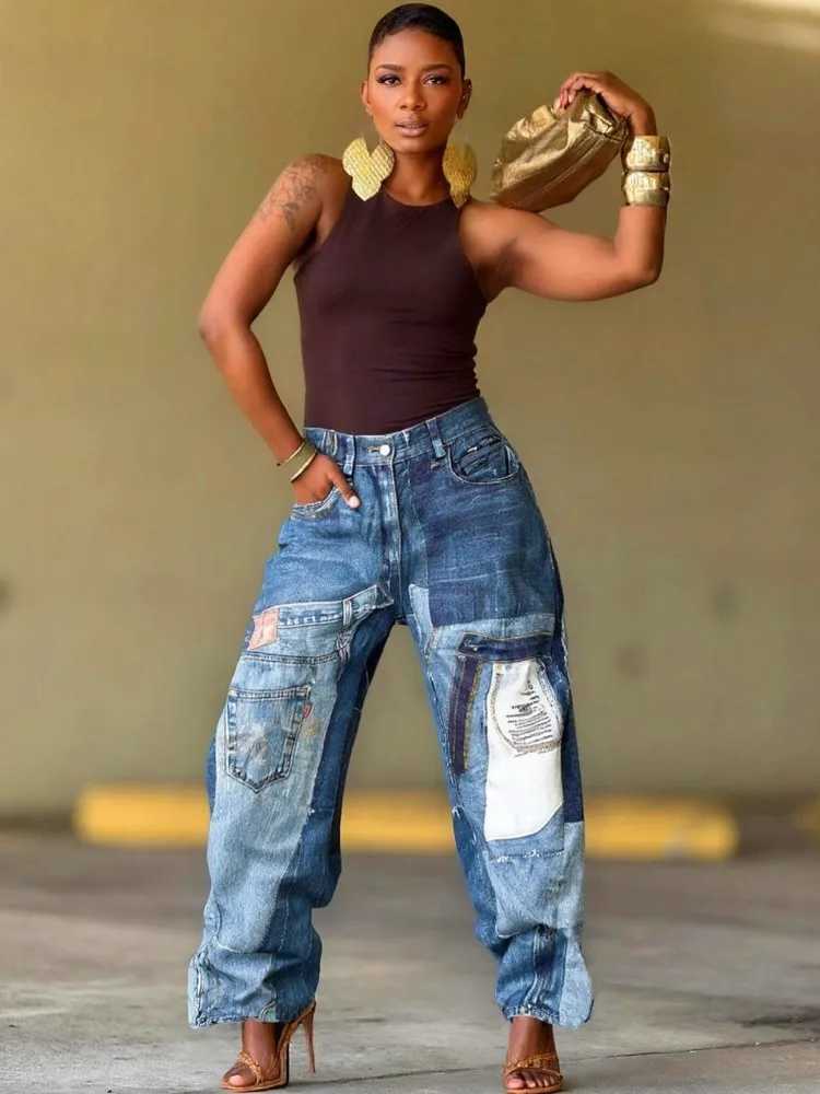 Women High Waist Wide Leg Jeans Shiny Straight Pants Long Palazzo Casual Trendy Trousers 2025 Spring Autumn Winter New Trousers C251110