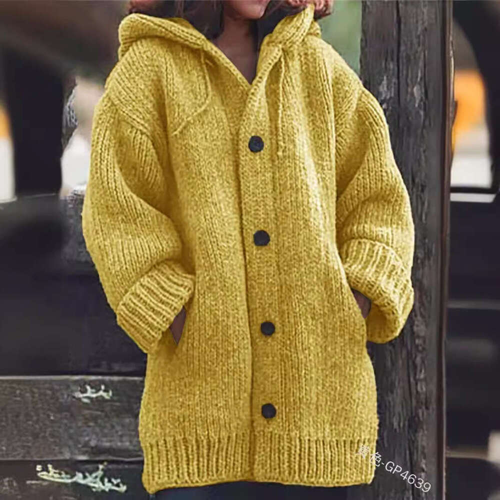 In Stock Autumn Winter Hot Sale Amazon Cardigan Knitted Women's Mid-Length Coat Sweater