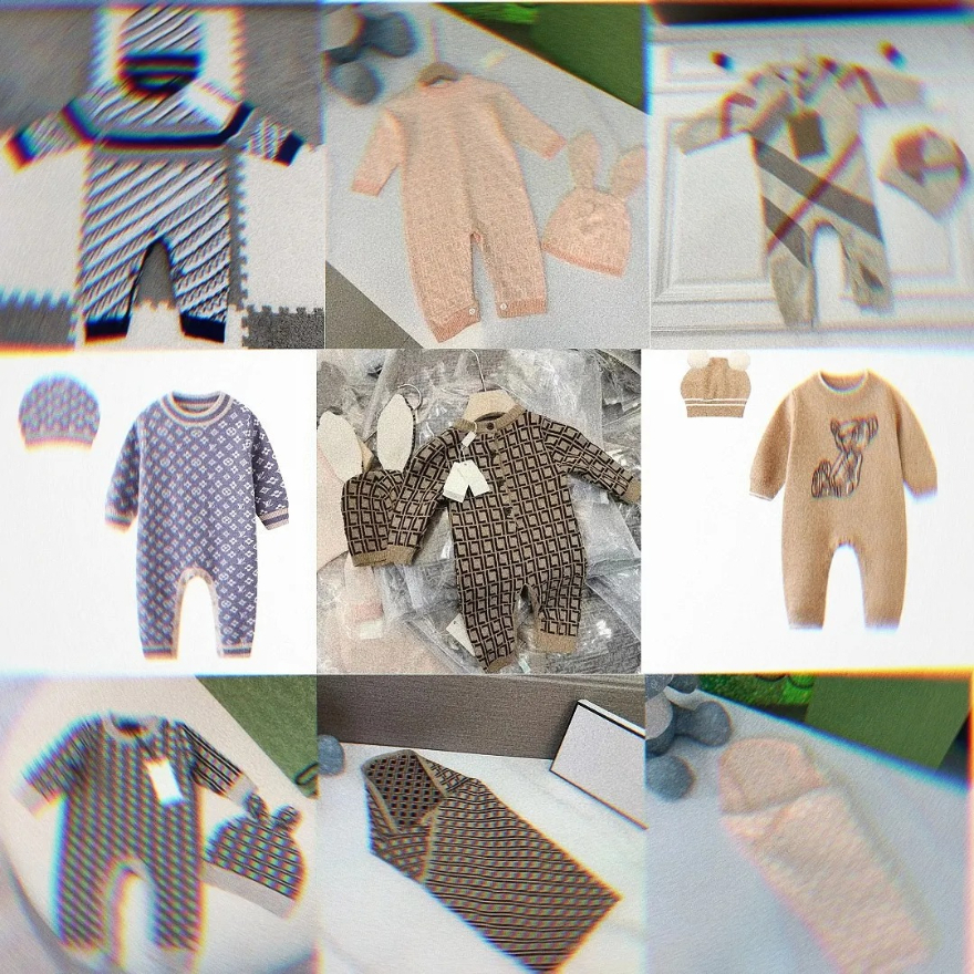 Top Quality Baby Romper Kids Designer Clothes Knitted Cotton Yarn Suit Jumpsuit for Babies with Ear Cap Blanket - High Elasticity Ab