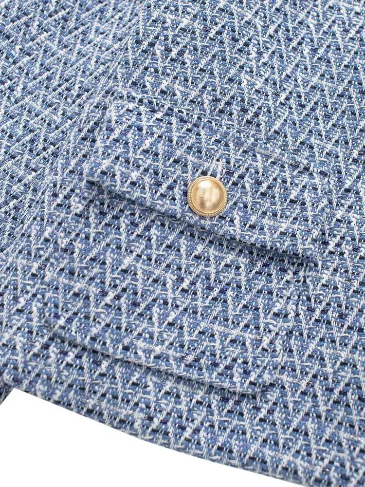 Womens Tweed Jacket Coat Long Sleeve with Pockets Front Metal Button Chic Outerwear Female Tops 251110