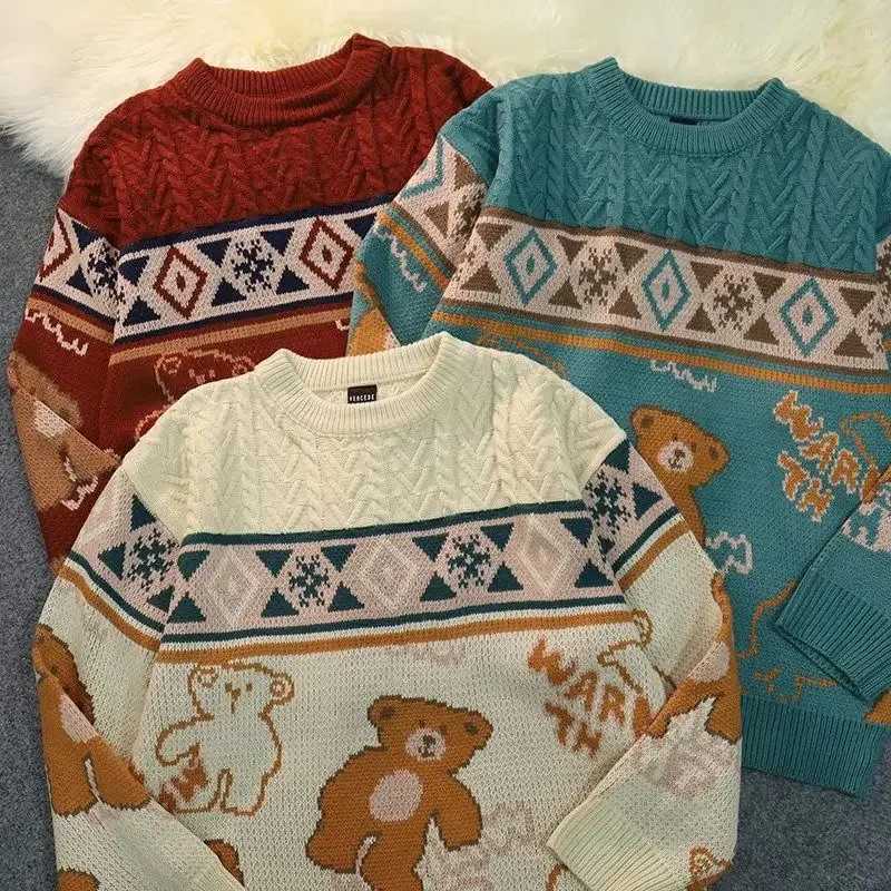 Fashion Retro Hong Kong Style Long Sleeve Knitted Sweater Loose Lazy Autumn Winter Men Women Casual Top Coat Trendy Crew Neck Pullover Y251110