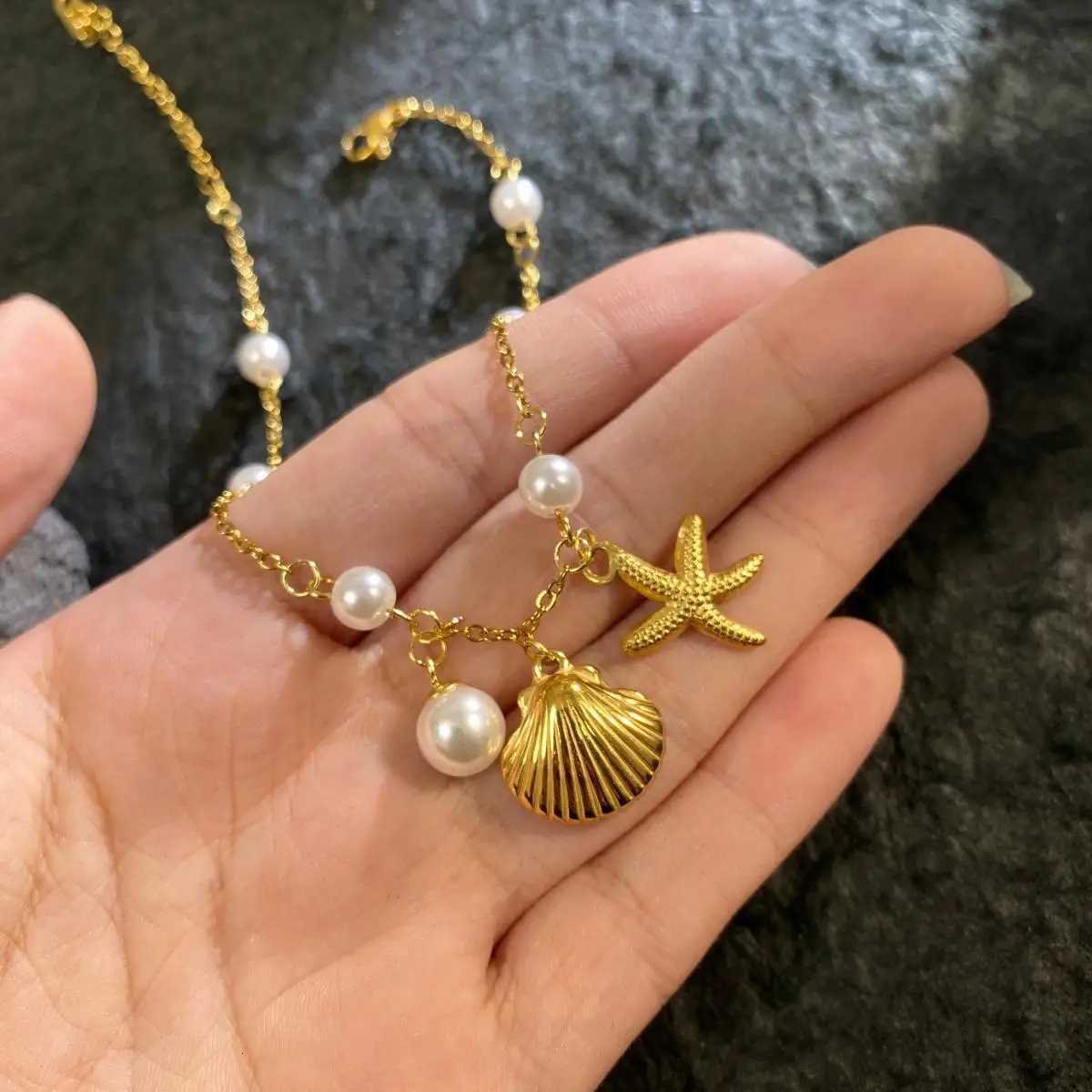 Stainless Steel Shell Pearl Starfish Drop Chain Bracelet Bangle for Women High Quality Jewelry Ocean Style Summer AccessoriesT251110