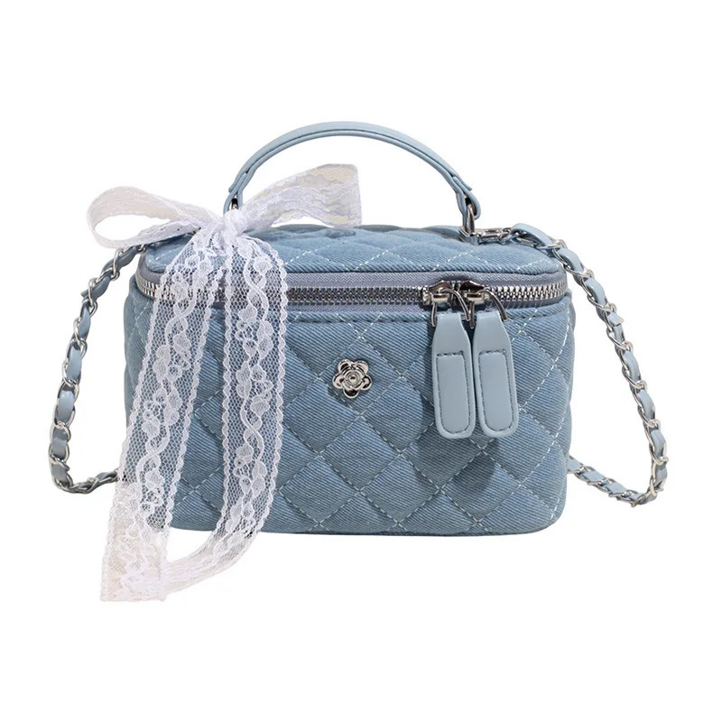 Trendy Denim Box Bag with Chain Strap Womens 2025 New Faion Small Square Chain Bag Versatile Crossbody Diamond Pattern R251110