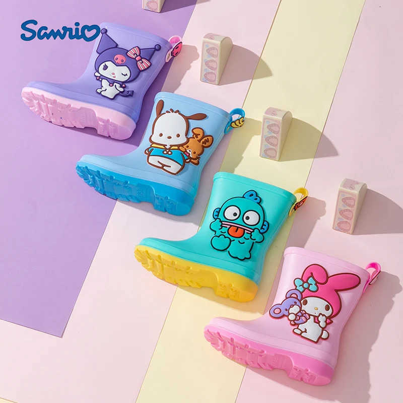 Sanrio Kulomi Melody Childrens Rain Boots Cartoon Non-slip Waterproof Shoes For Boys And Girls Summer Galoshes Mid-calf H251110