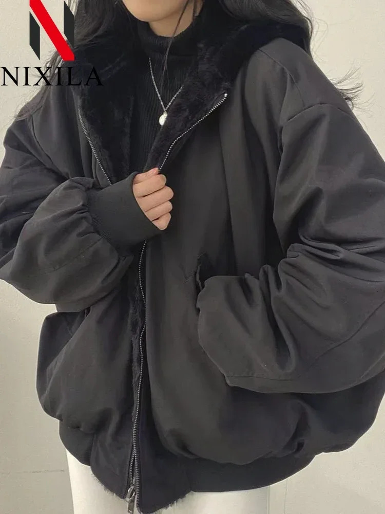 in Jackets for Women Thick Warm Parkas Oversized Double Sided Hooded Korean Fashion Casual Loose Zip Up Coat Female Clothes 251110