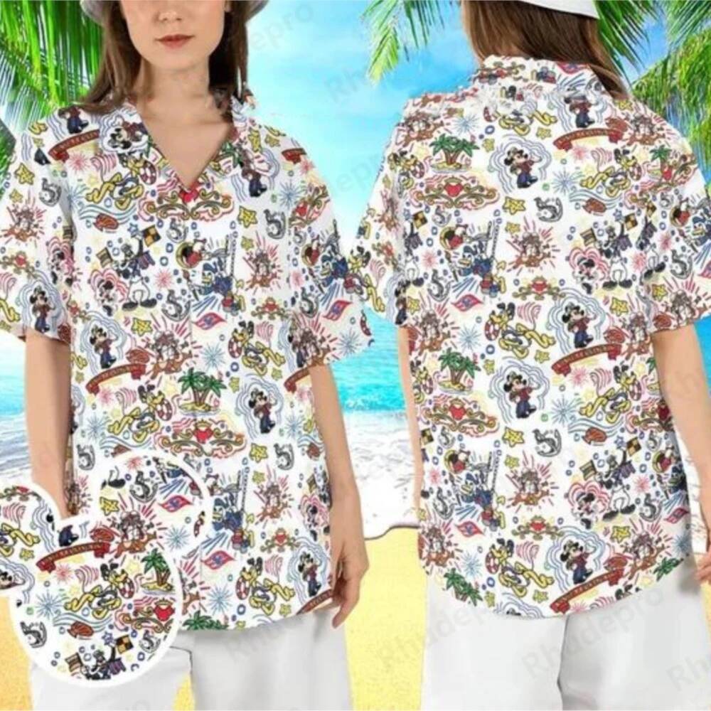 Ddmytues Summer Classic Hawaiian Steamboat Willie Cruise Hawaii Men Women's Casual Short Sleeved Shirt