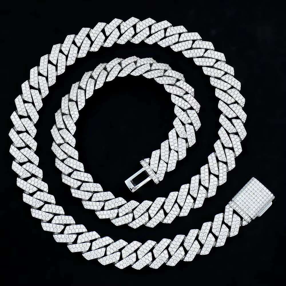 Moissanite Cuban necklace with pointed corners, 14mm width sier, tested D VVS chilled gold-plated hip-hop accessory