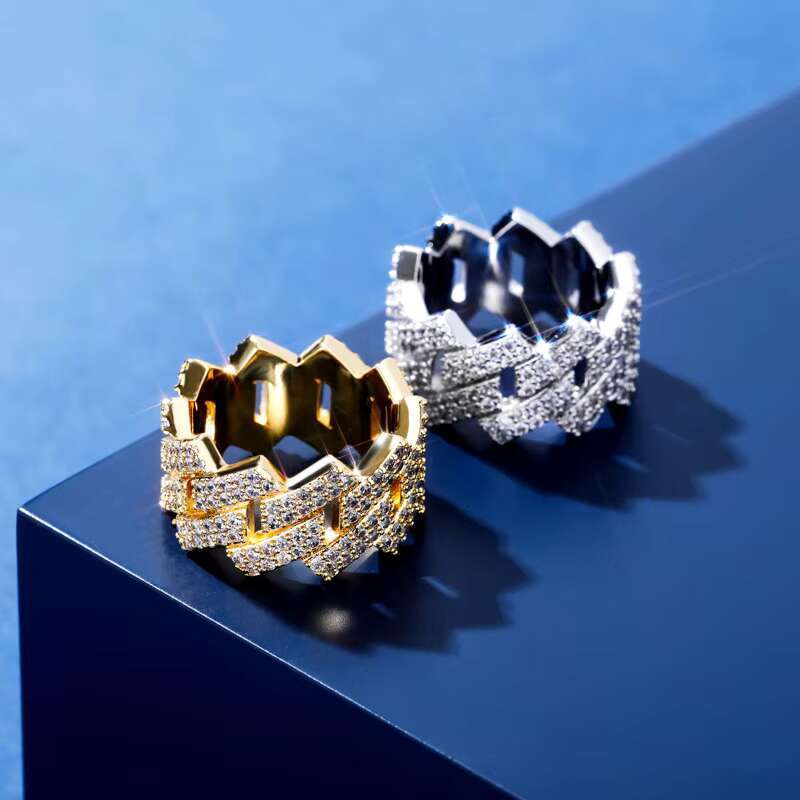 Custom Hip Hop Fashion Jewelry Rings 14K Gold Plated Brass Zircon Cuban Rings for Men