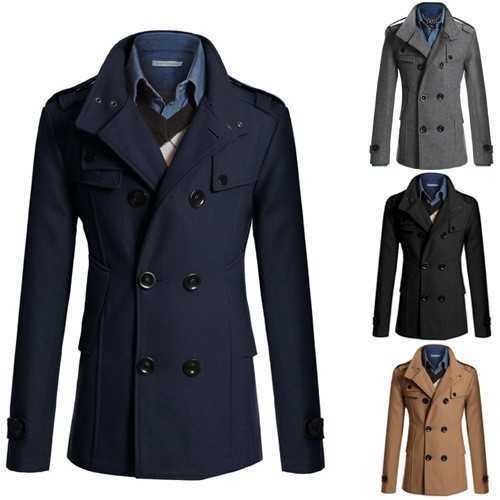 Fashion Men Woolen Jackets Autumn Winter Lapel Double Button Windbreaker Trench Coat Belt Cold Resistance Mid-Long Overcoat X251110