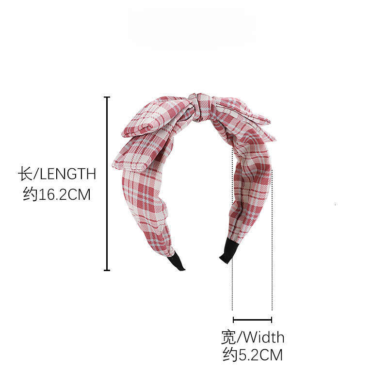 ins Korean Version Gentle Pink Plaid Bow Hairband for Women Fashion Simple Versatile Elegant Face Washing Headband Hair Accessory