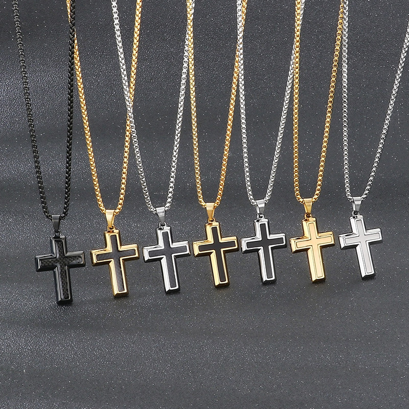 Hip Hop Punk Mens Cross Pendant Necklace Stainless Steel Jewelry with Chain