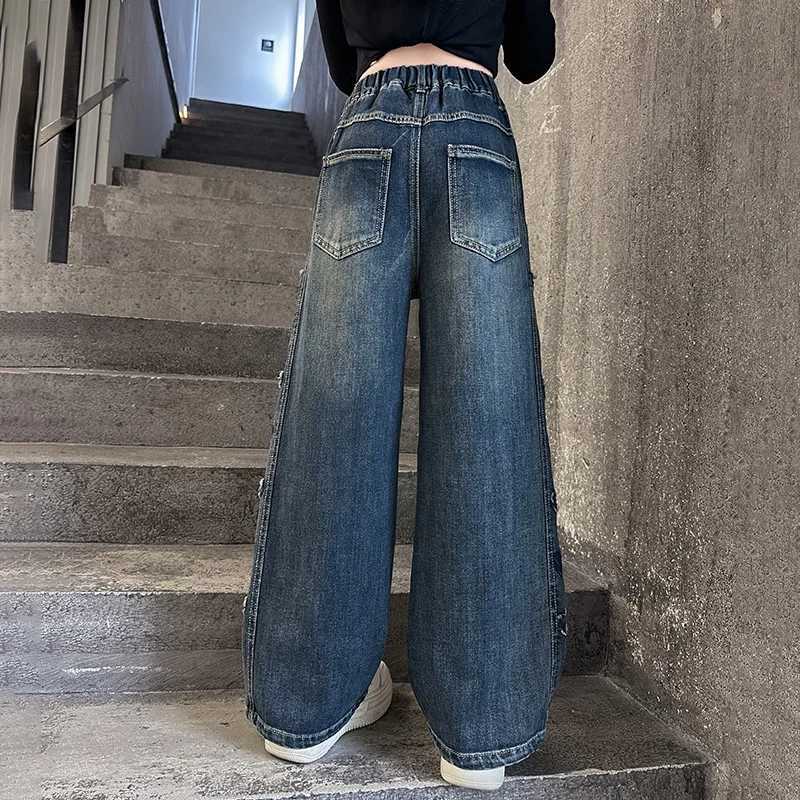 Autumn Teenager girl Heart Jeans Fashion RETRO Wide Leg Straight Denim Pants For Casual Streetwear Jeans Trousers 5-14Y C251110