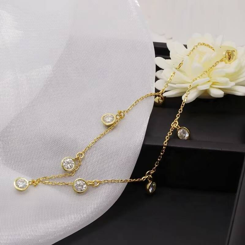 Paston Fine Jewelry Moissanite Anklet Link Chain VVS 925 Sterling Silver Round Cut Simple Style Moissanite Anklet for Women