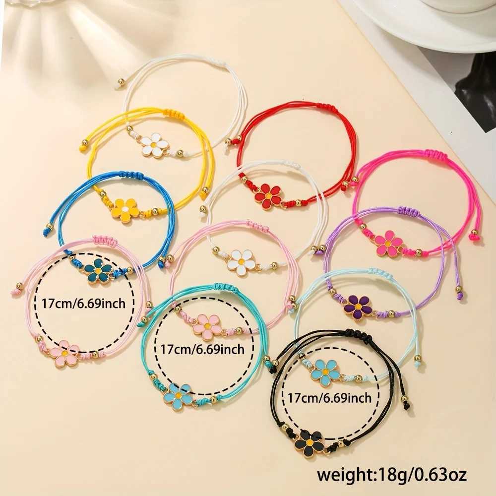 12pcs Set of Sweet and Adorable Colorful Floral Elements Adjustable Handmade Braided Bracelets Perfect for Daily WearT251110
