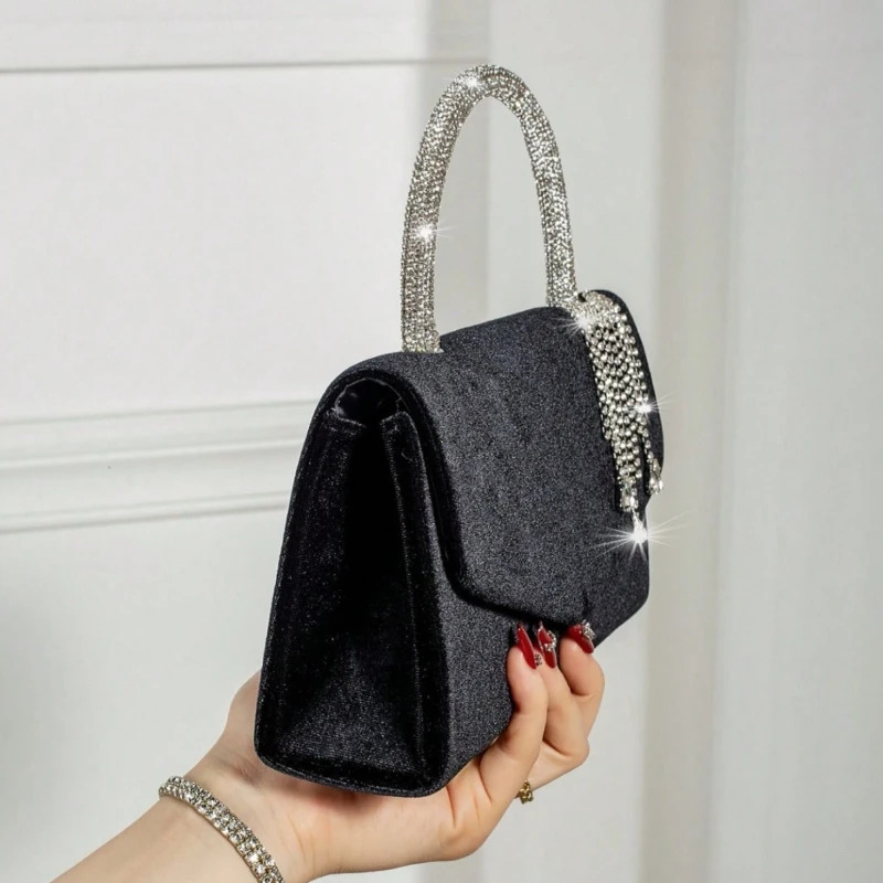 Winter Vintage Velvet Flap Evening Bag Dress Tassel Handbag Banquet Bag Prom Party Bag Tote Chain Lady Autumn 251107