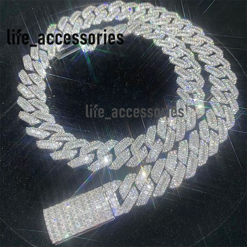 Factory Diamond 925 Silver 10k 14k Gold Plated Cuban Link Chain Hip Hop Moissanite Cuban Necklace