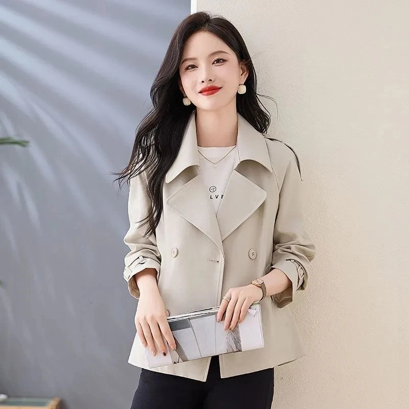 Spring and Autumn Trench Coat Womens Korean Single Chest Short Windproof Jacket Casual Top 250410
