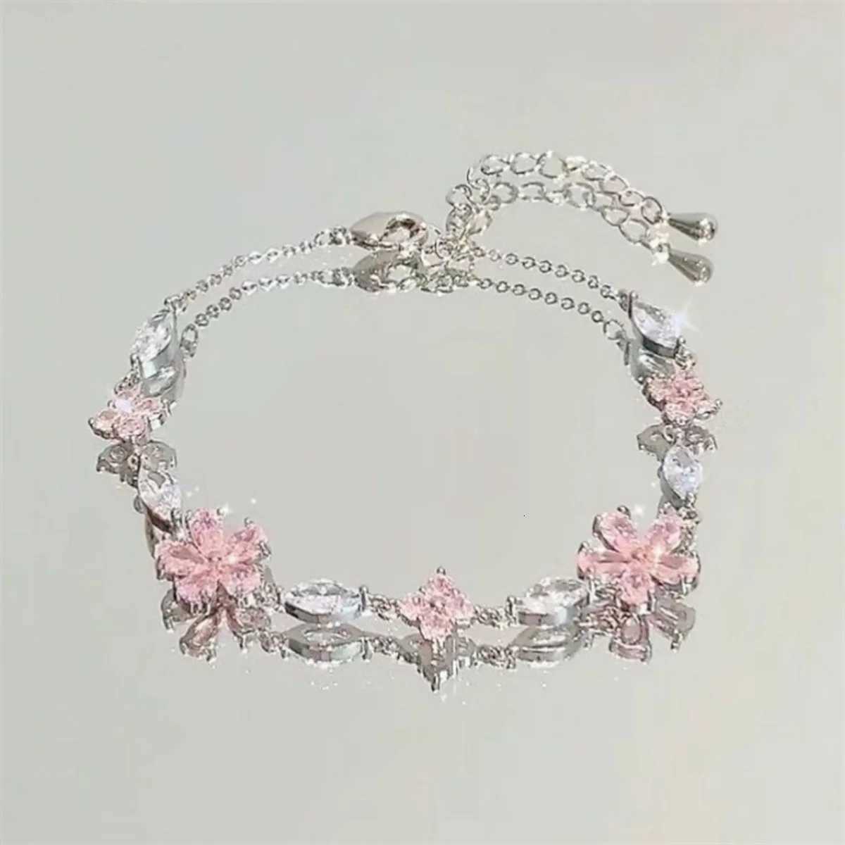 Light Luxury Blue Wave Shaped Bracelet Elegant Pink Zircon Cherry Blossom Flower Bowknot Star Moon Bangle For Women Men JewelryT251110