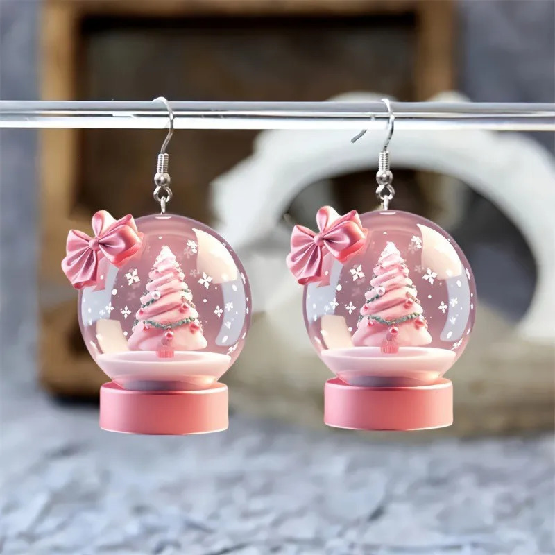 2025 acrylic earrings Christmas snowball cake tree fashion earrings pink bow Christmas gift 251031