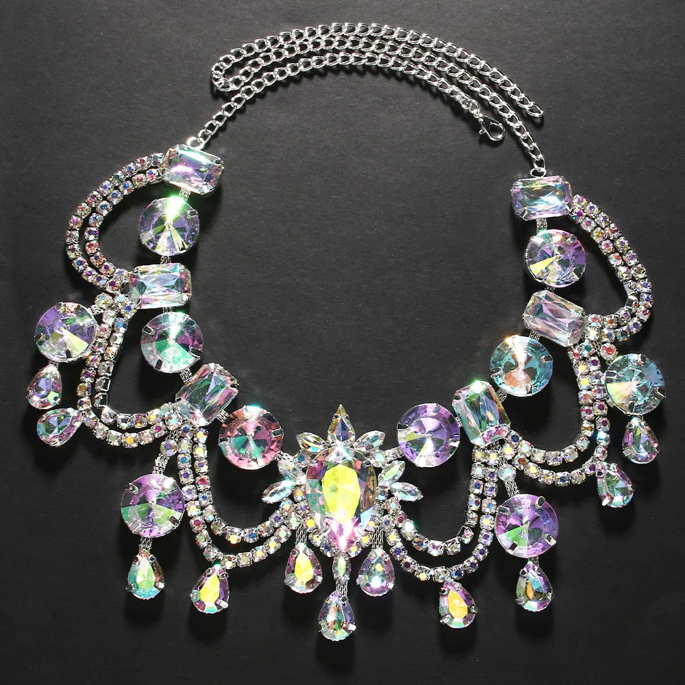 Exaggerated Water Drop Shape Statement Choker Necklaces Women Geometry Crystal Necklace for Party Jewelry Accessories 250409