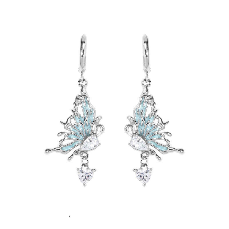 Minimalist INS Blue Butterfly Light Luxury High-End New Ear Clips Original Style Niche Design Earrings for Women