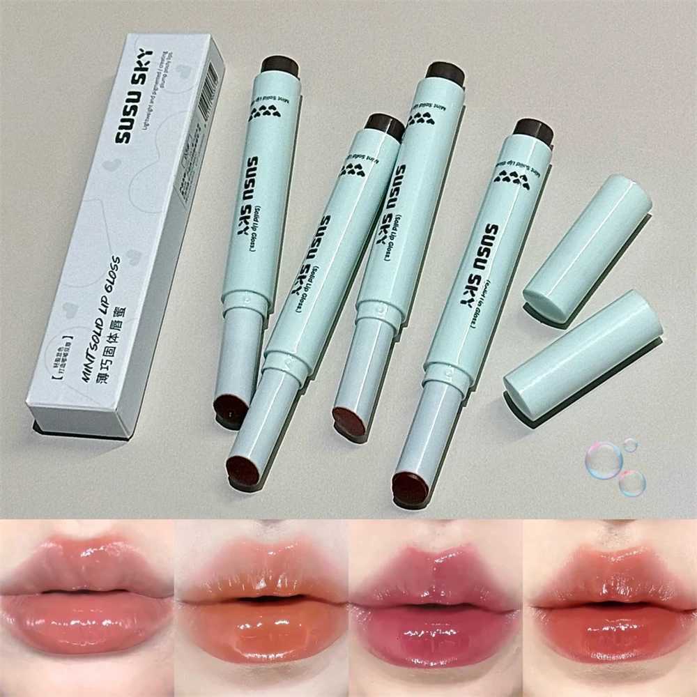 4 Colors Solid Lip Gloss Stick Mint Non-Sticky Glass Shine Lip Balm Hydrating Water Light Lipstick Tint Natural Look MakeupT251110