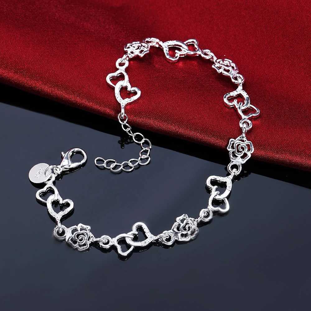 Beautiful 925 Sterling Silver Bracelet for women bracelet HEART lovely FLOWER chain fashion Wedding Party cute lady nice jewelryT251110