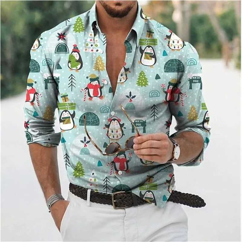 Fun Christmas Snowman Theme 3D Printed Mens Shirts Casual Long Sve Streetwear Tops Unisex Holiday Party Hawaiian Shirts Q251110