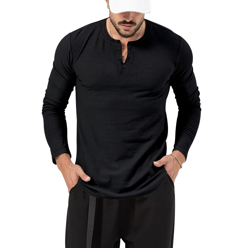 2024 Spring and Autumn Clothing Mens T-shirt Henley Shirt Long Sleeve Mens Bottom Shirt Mens