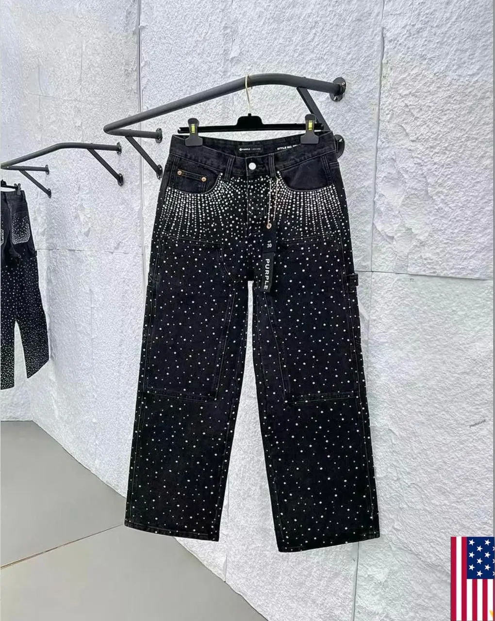 Streetwear Rhinestone Sequins Vintage Jeans Men Women Clothing Hip Hop Pockets Straight Vintage Loose Jeans Low Waist Trousers 250409 L251127