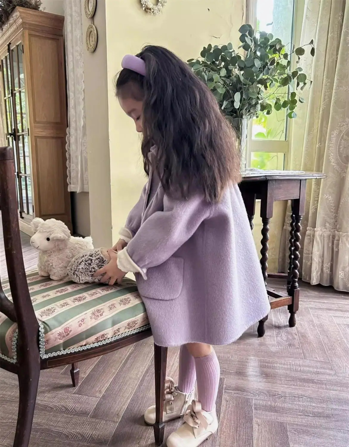 Girls coat autumn and winter style lapel doublesided woolen coat childrens medium long woolen coat 251103