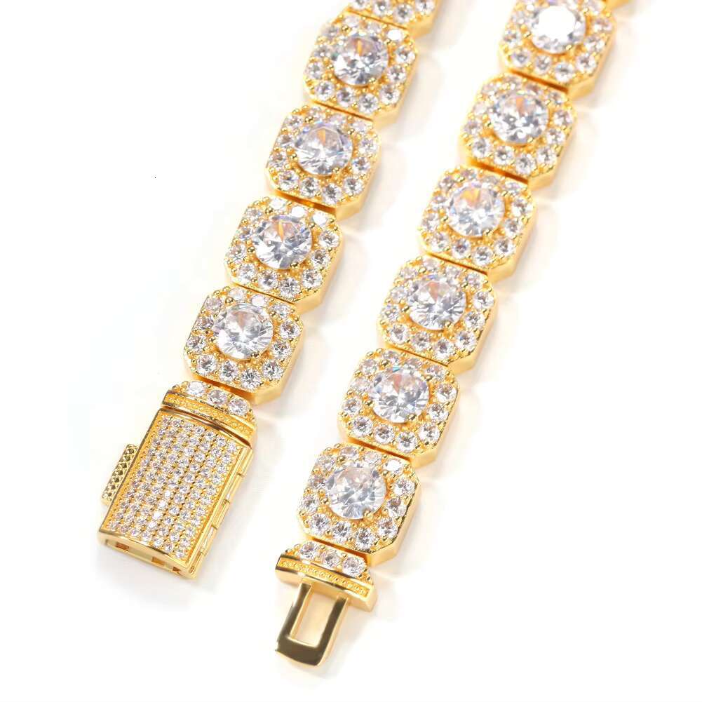 2024 Hot Sale Trendy Fashion 12.5mm Square Tennis Chain Iced Out Bling HipHop Necklace Silver for Gift
