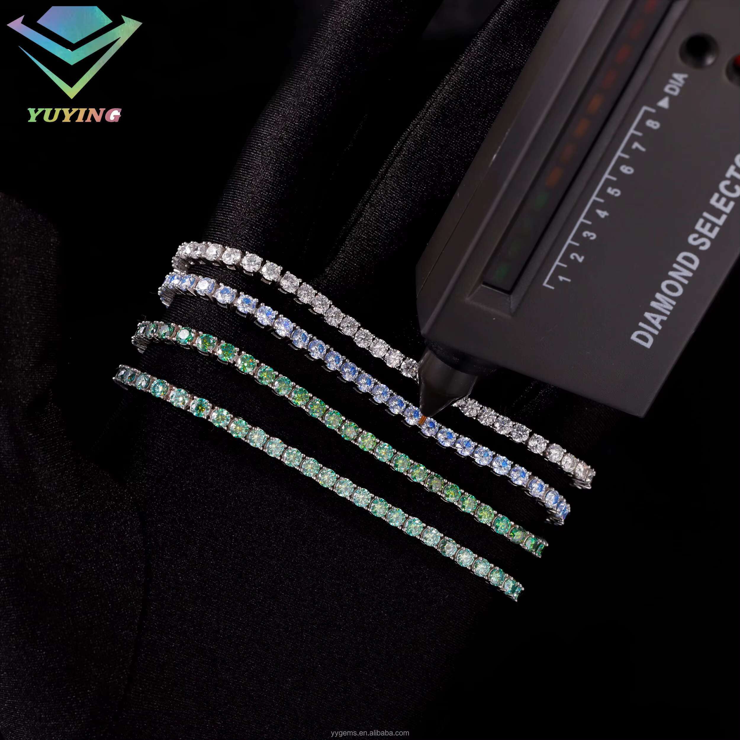 New Arrival Blue Green Diamond S925 Sterling Silver VVS Colorful Moissanite Tennis Chain Bracelet Necklace GRA Certificate