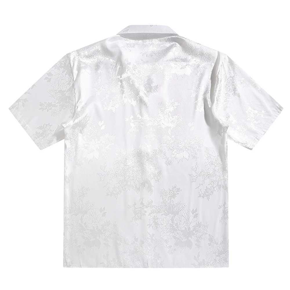 Cuban collar flower jacquard retro mens shirt satin soft cool material mens unisex clothing white beige black X250410