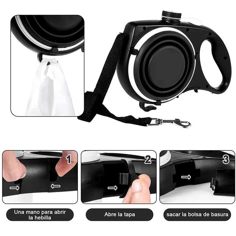 Multifunction Pet Dog Leash with Builtin Water Bottle Bowl Waste Bag Dispenser for Outdoor Walking Traction Rope Pet Accessories J251110