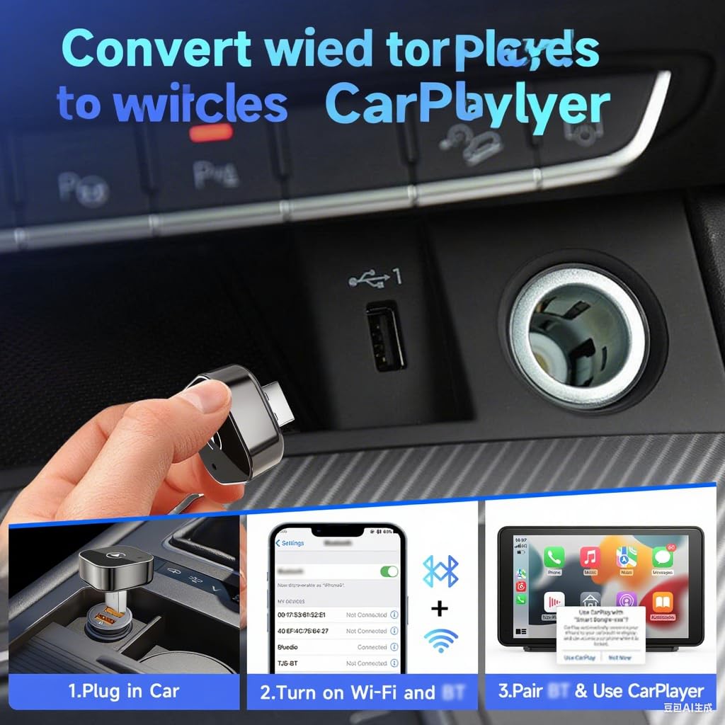 Car Wireless Adapter CarPlay Wired to Wireless Plug Play USB-A/C Dongle for 2016+ Cars Audi Toyota VW Peugeot plug and paly