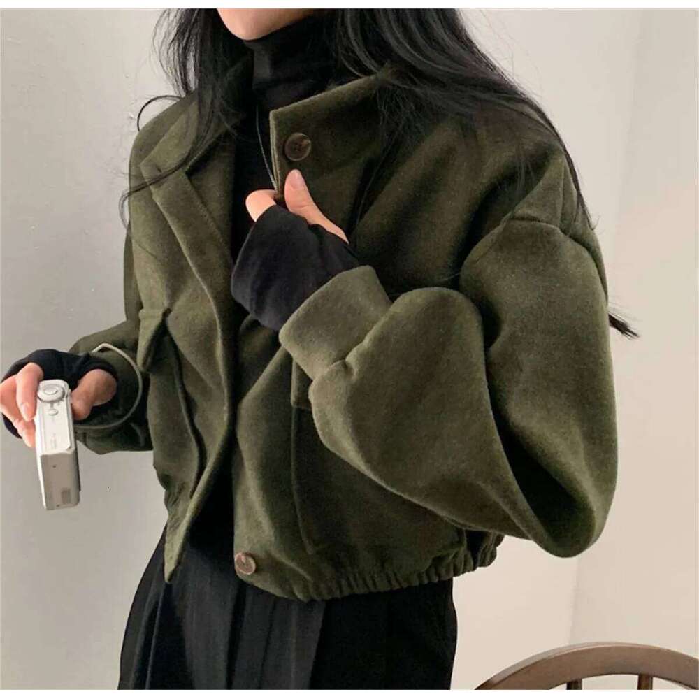 Korean Fashion Autumn Winter Coat Women New In Stand Neck Solid Button Loose Jacket Lady Casual Street Outwear Vintage Clothes
