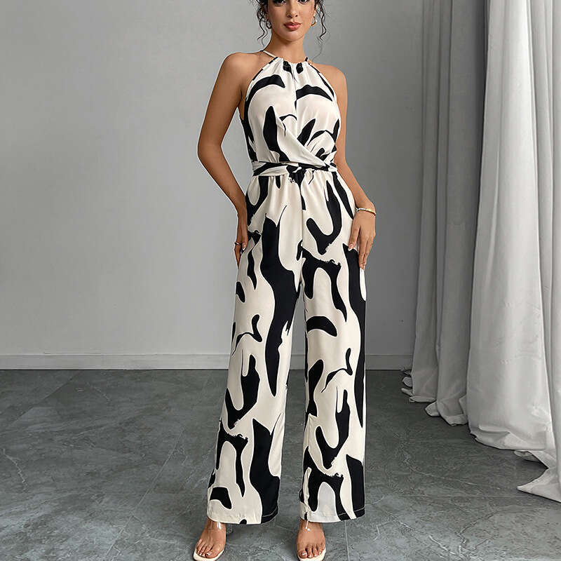 Rui Chuo Cross-Border Foreign Trade Camisole 2025 Summer European and American Style Milk Spotted Lace-Up Halter Jumpsuit for Women